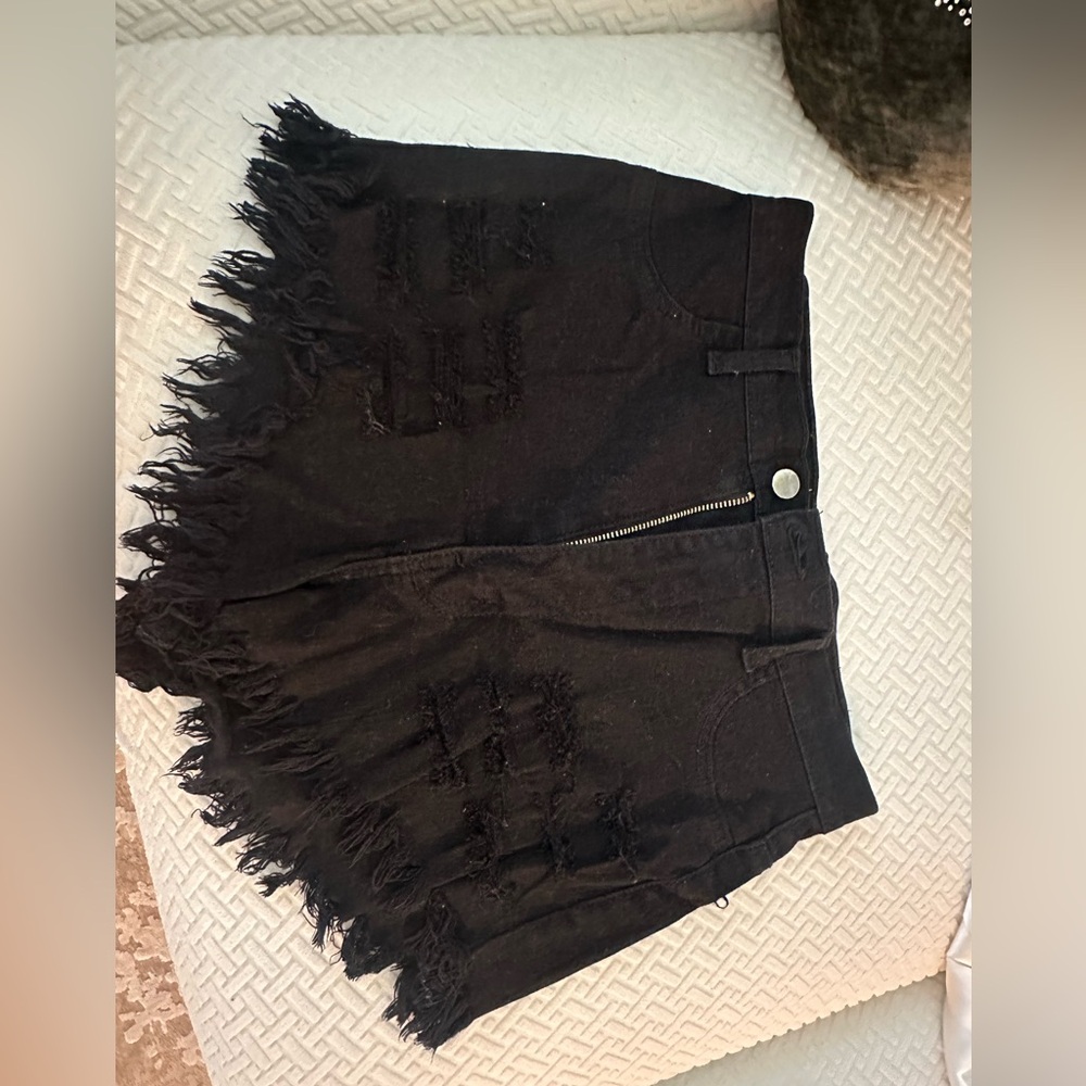 Black high rise jean short